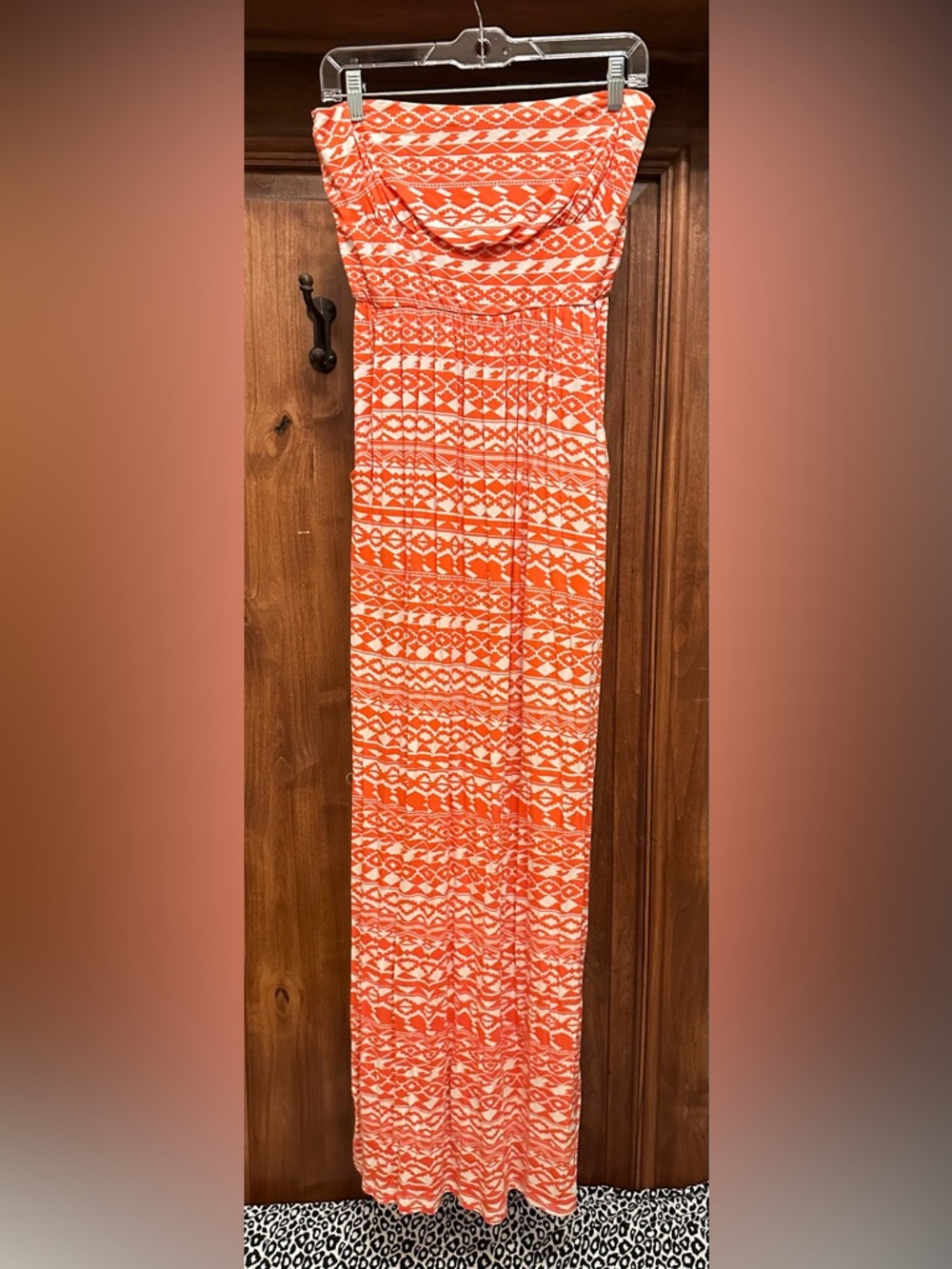 Rachel Kate Strapless Orange and White Patterned Maxi Dress